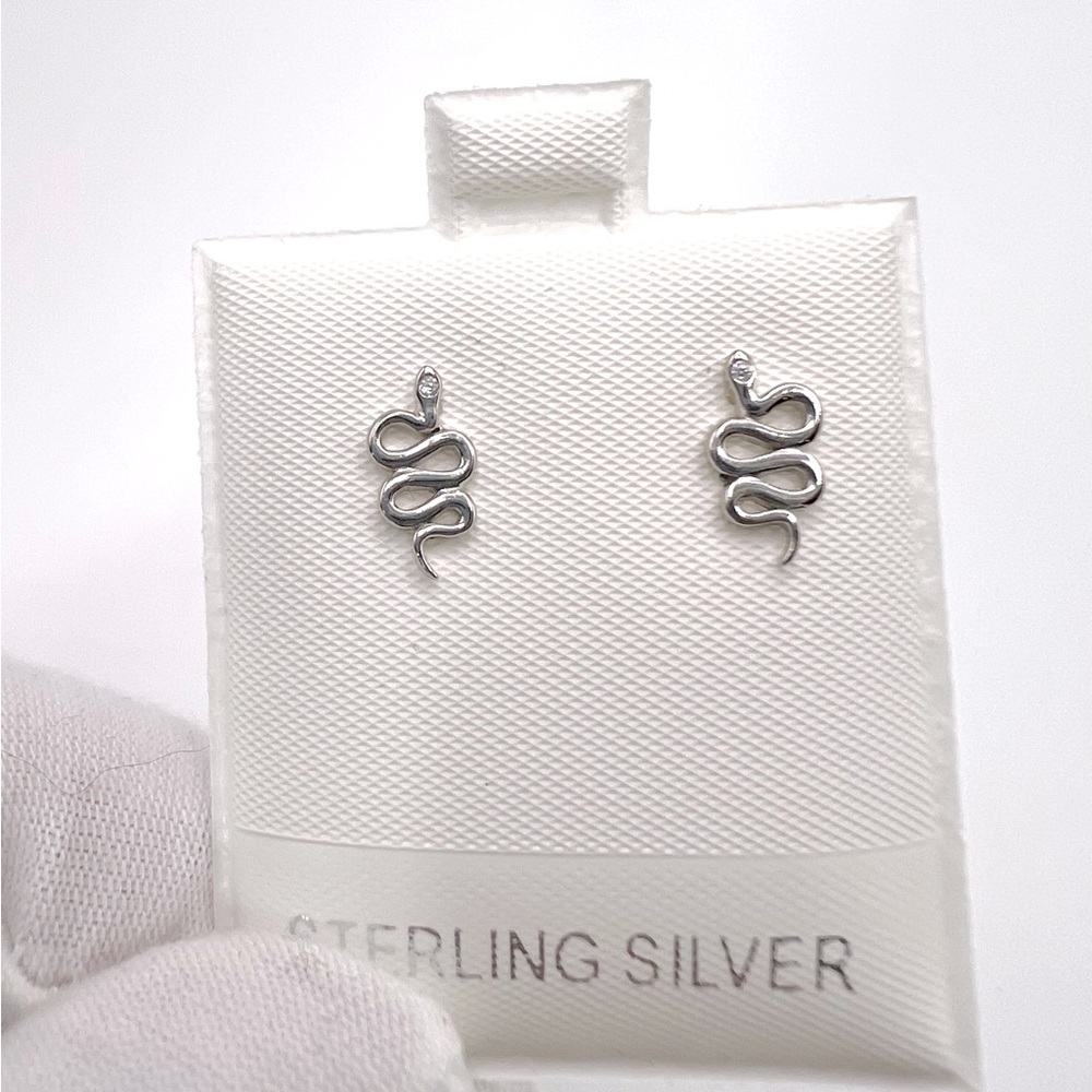 .925 Sterling Silver Snake Earrings with Cz Accent - Picture 5 of 14